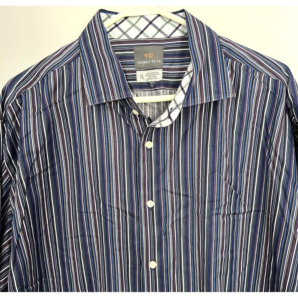 Thomas‎ Dean Shirt Mens 2XL Blue Striped Button Down Long Sleeve Dress EUC